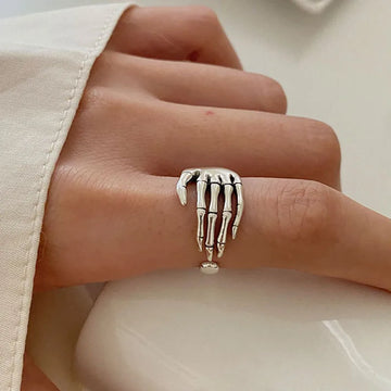 DAIIIBABYYY  -  Trend Punk Resizable Ring For Women Men Girl Rock Vintage Creative Skeleton Hand Loop Gothic Finger Rings Party Jewelry Gift